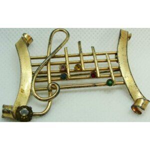 Sterling Silver Brooch 925 Music Scale Womans Hallmarked Enzell Gems Clef